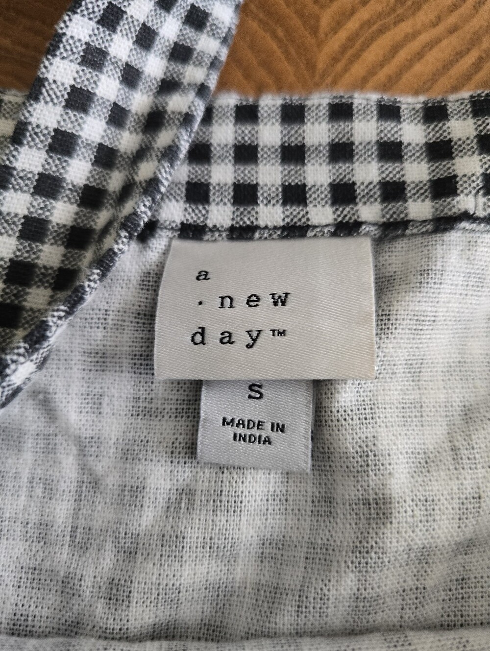 A New Day Black and White Gingham Cotton Linen Mini Shift Dress Womens Size S - Picture 3 of 7